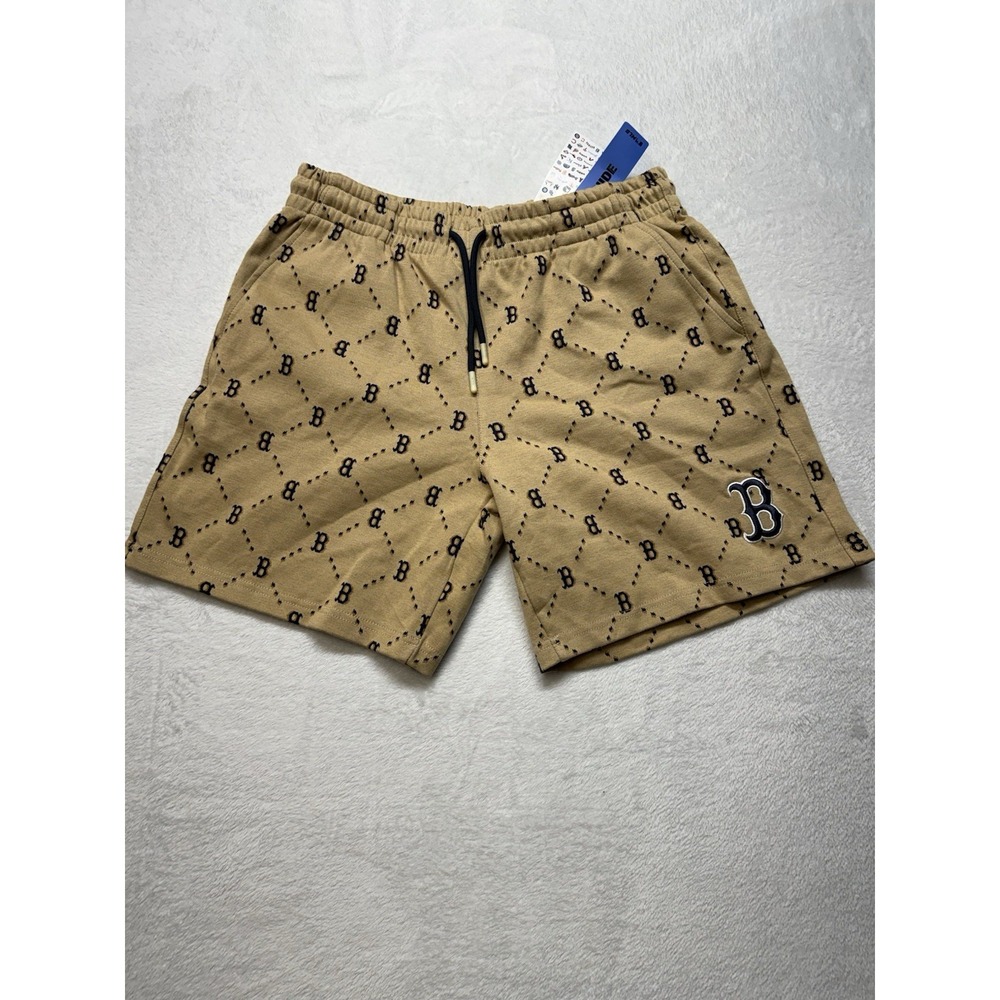 MLB Boston Red Sox Monogram Shorts Mens Large Tan Navy All Over Print NWT B21